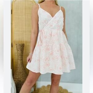 NEW Klesis Amelia baby doll dress mini pink jacquard strappy wrap size large